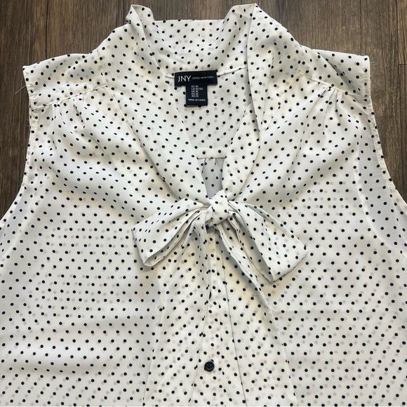 Jones New York White Black Sleeveless Polka Dot Tied Up Collar Blouse Top XL - Picture 7 of 11